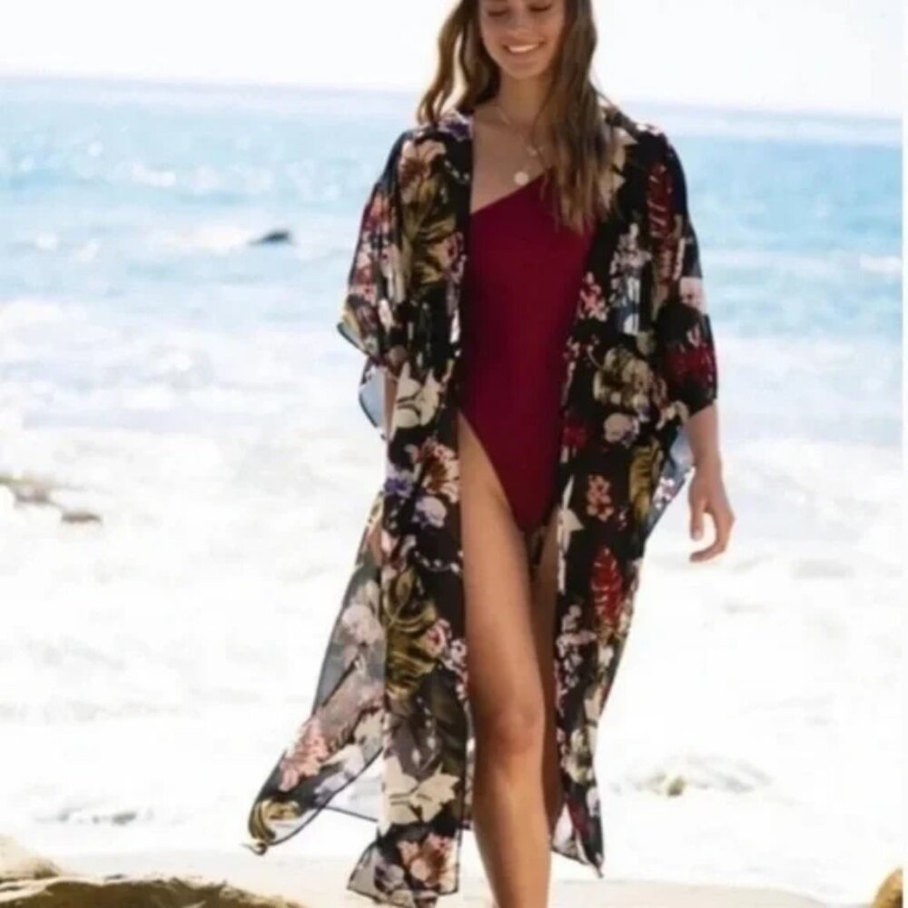 Walter Baker Tulum Tropical Print Caftan Beach Cover Up, One size